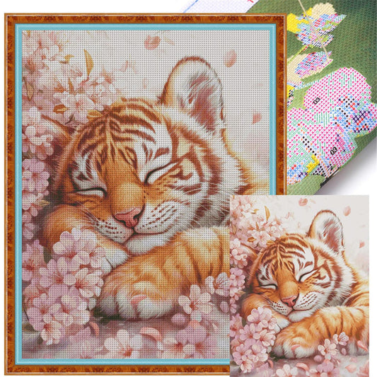 Sleepy Little Tiger - Full 14CT Stamped Cross Stitch 70x90CM - Fairy Egyptian Cotton