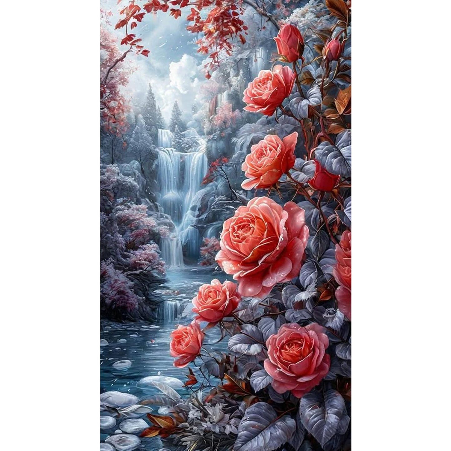 Waterfall And Flowers - Full 11CT Stamped Cross Stitch 40x70CM - Huacan