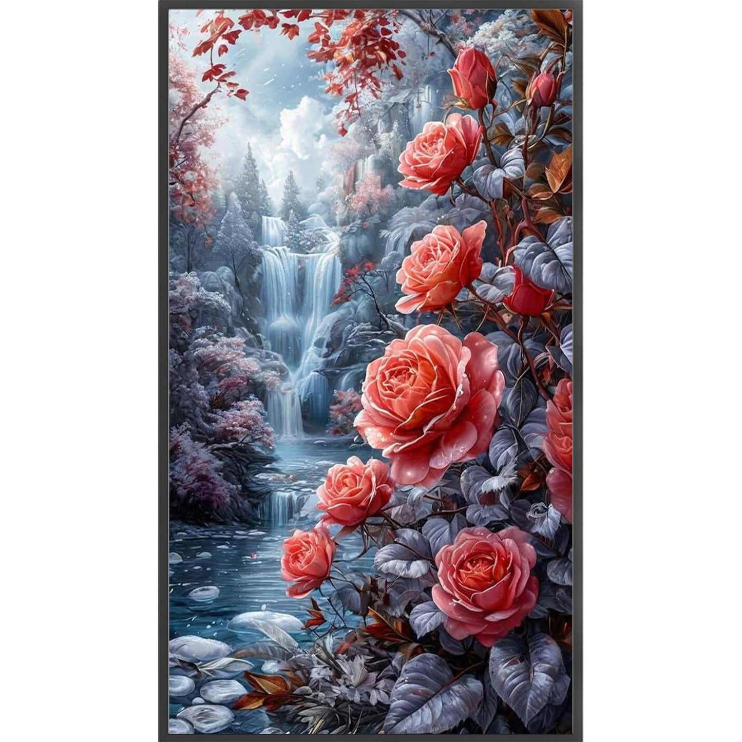 Waterfall And Flowers - Full 11CT Stamped Cross Stitch 40x70CM - Huacan