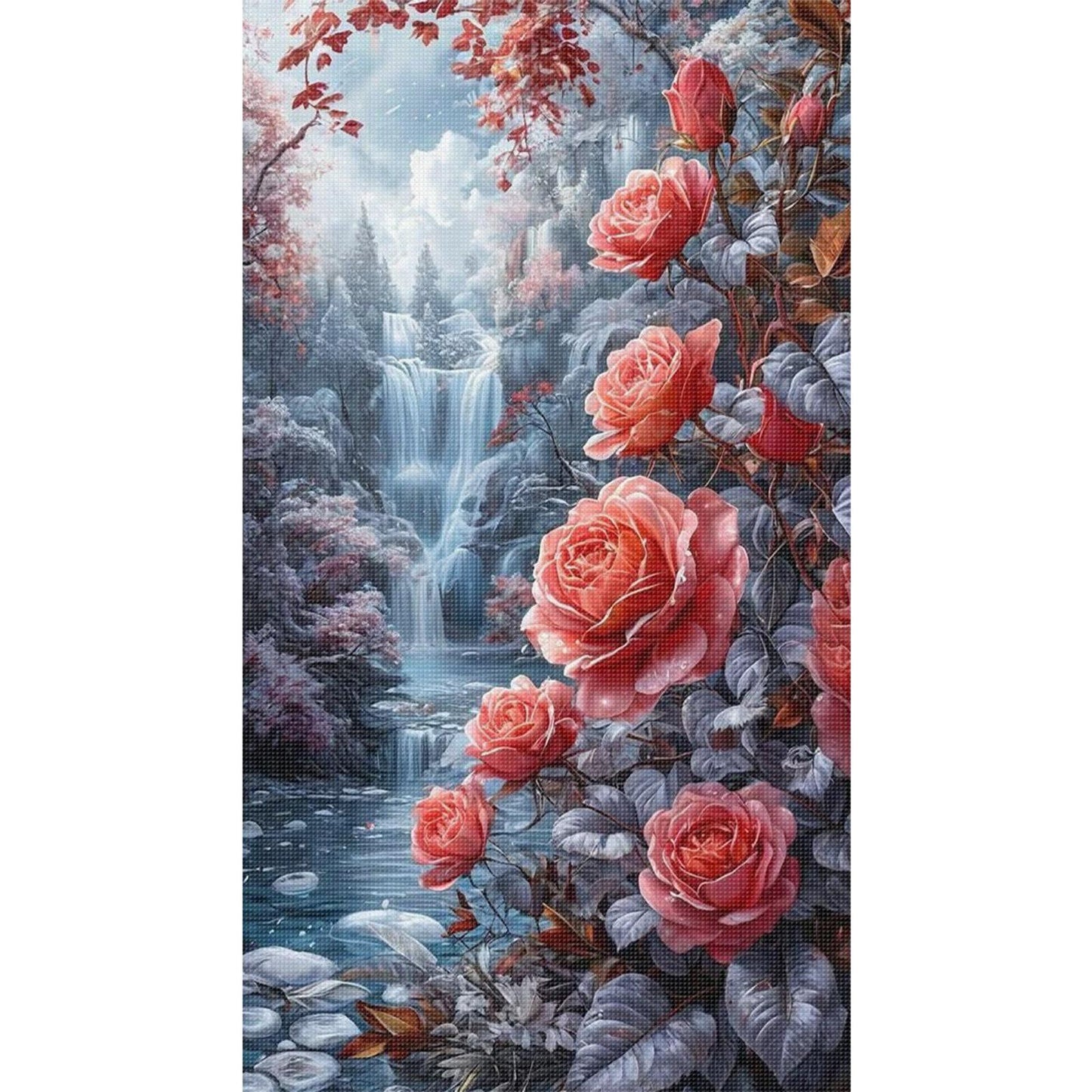 Waterfall And Flowers - Full 11CT Stamped Cross Stitch 40x70CM - Huacan