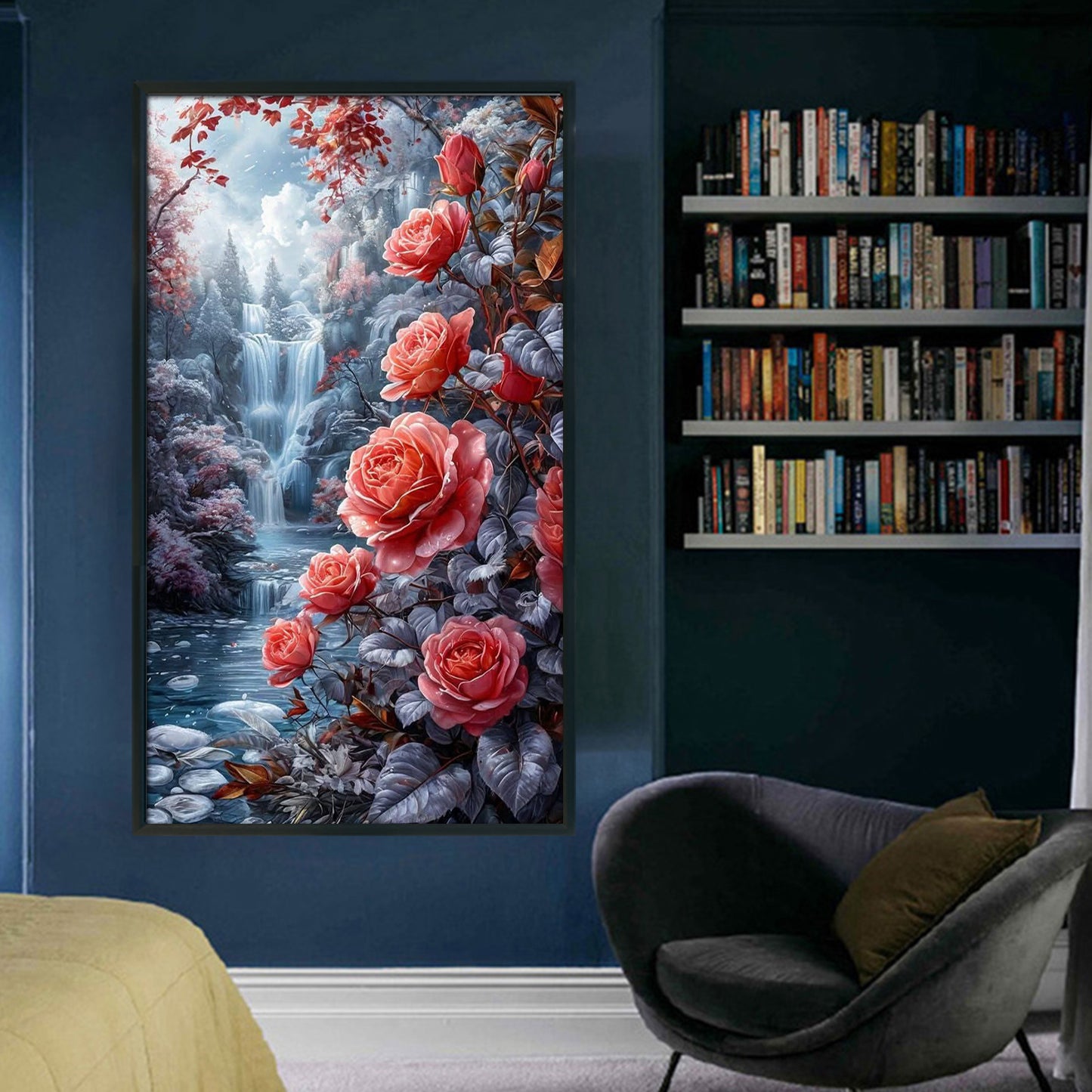 Waterfall And Flowers - Full 11CT Stamped Cross Stitch 40x70CM - Huacan