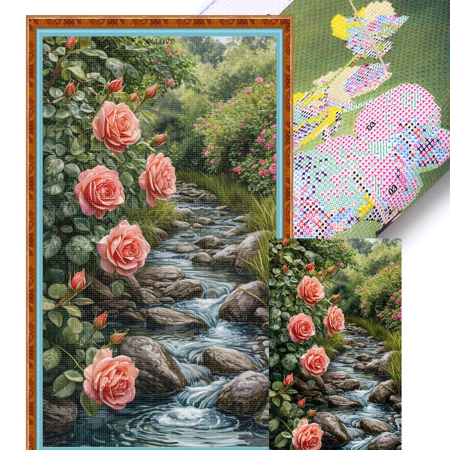 Stream And Flowers - Full 11CT Stamped Cross Stitch 40x70CM - Huacan