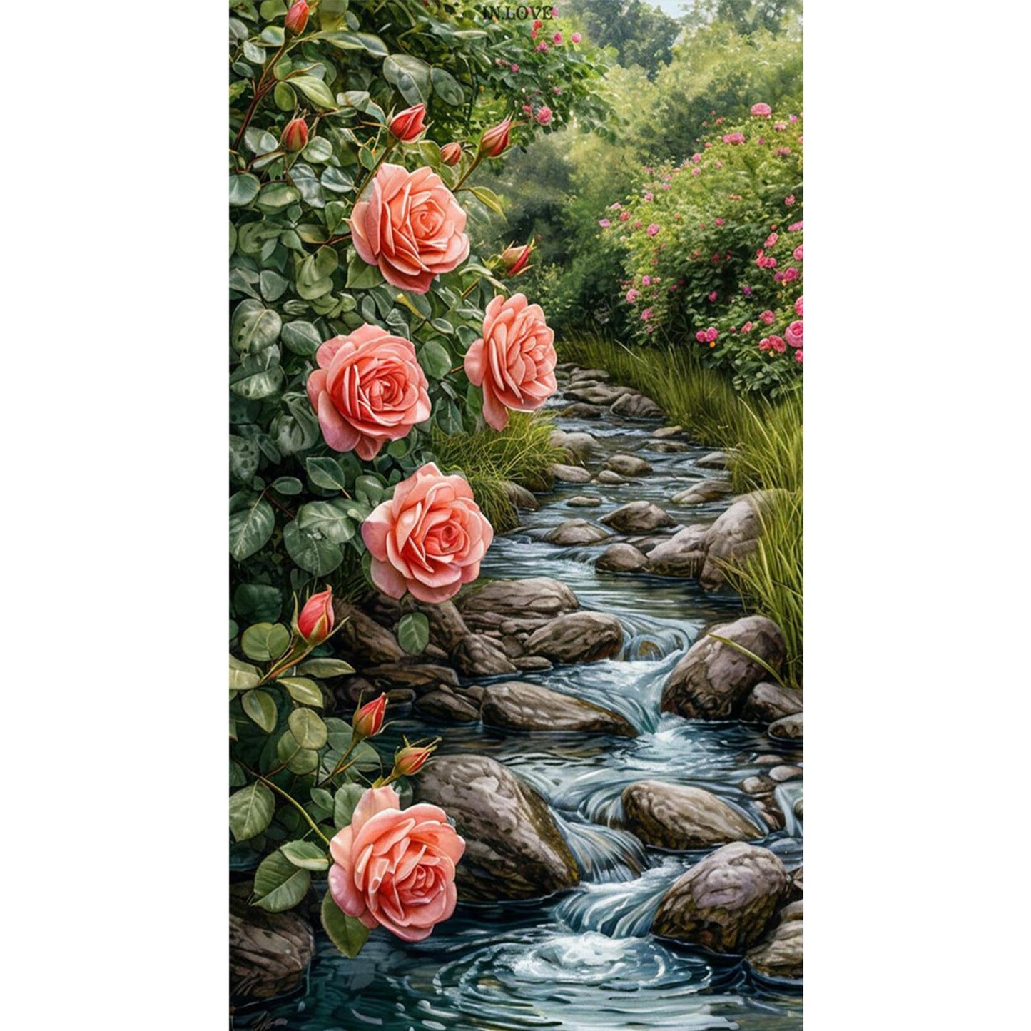 Stream And Flowers - Full 11CT Stamped Cross Stitch 40x70CM - Huacan