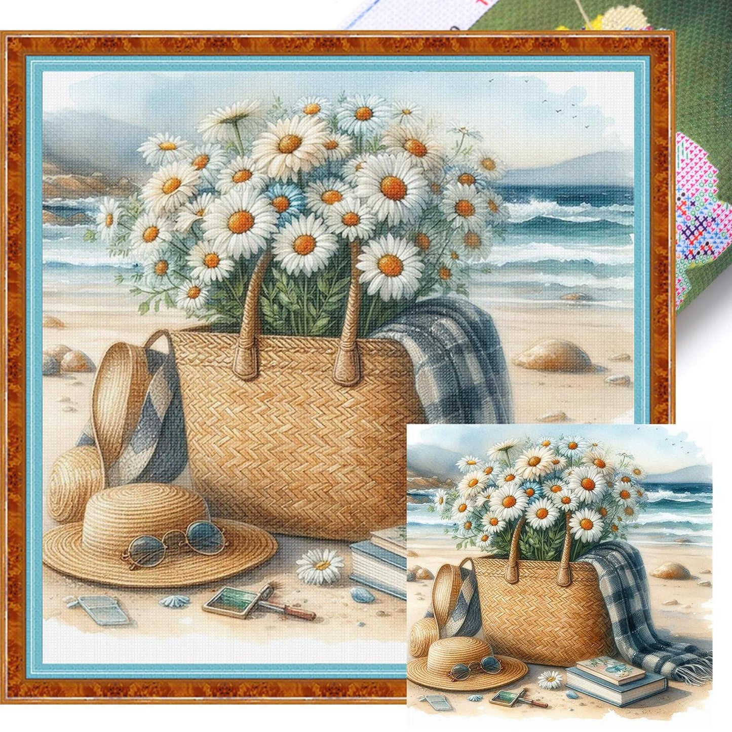 Small Daisy Bag - Full 11CT Stamped Cross Stitch 45x45CM - Huacan