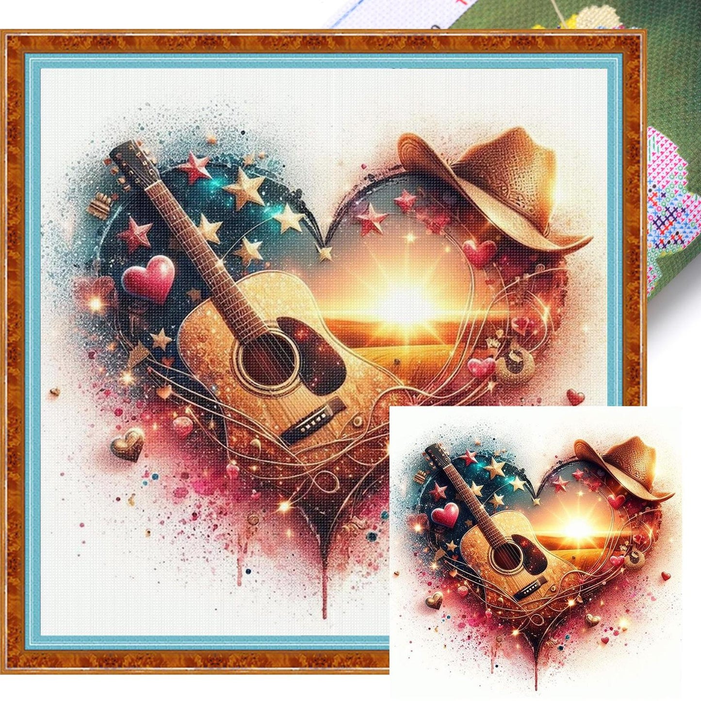 Love Guitar - Full 11CT Stamped Cross Stitch 45x45CM - Huacan