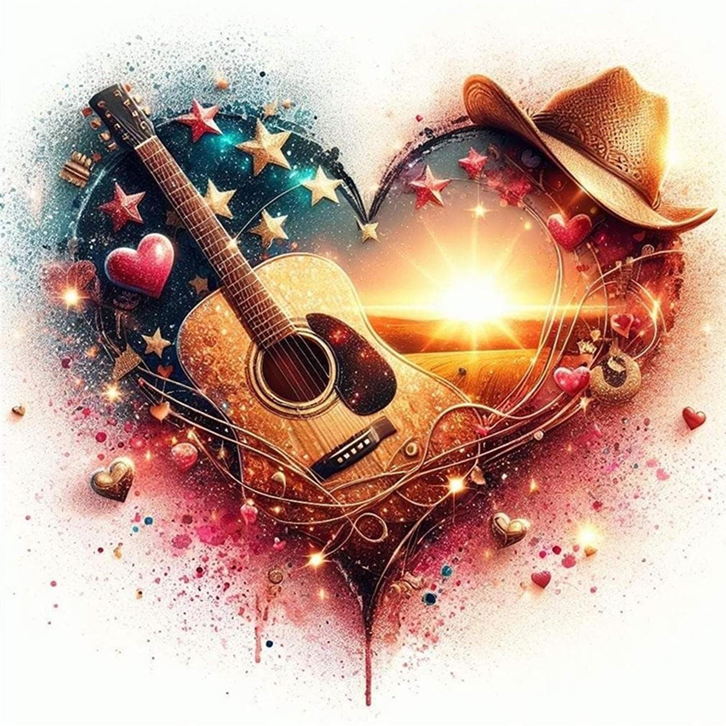 Love Guitar - Full 11CT Stamped Cross Stitch 45x45CM - Huacan