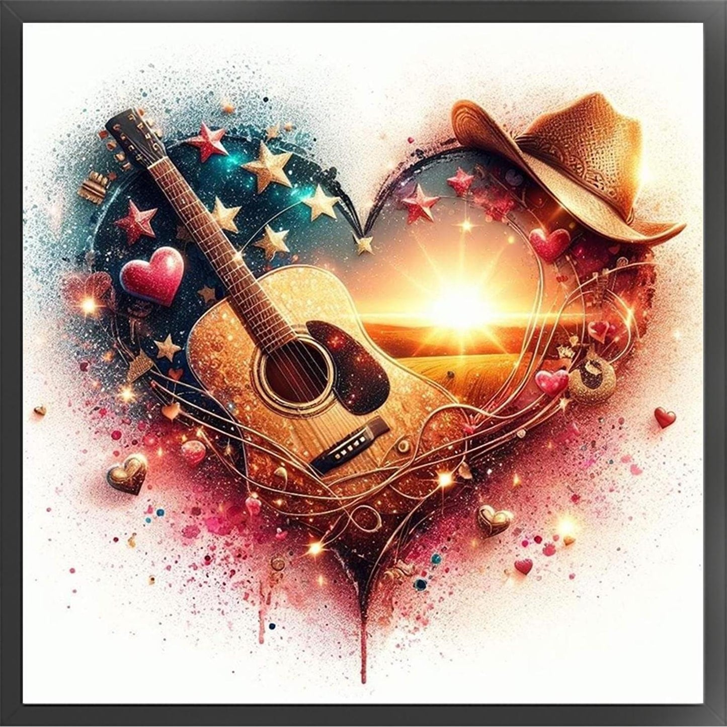 Love Guitar - Full 11CT Stamped Cross Stitch 45x45CM - Huacan