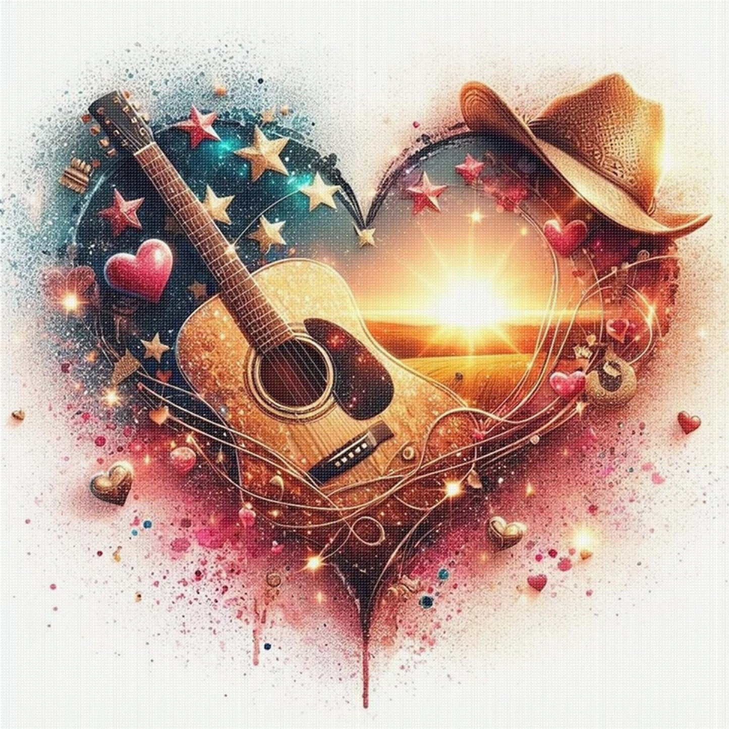 Love Guitar - Full 11CT Stamped Cross Stitch 45x45CM - Huacan