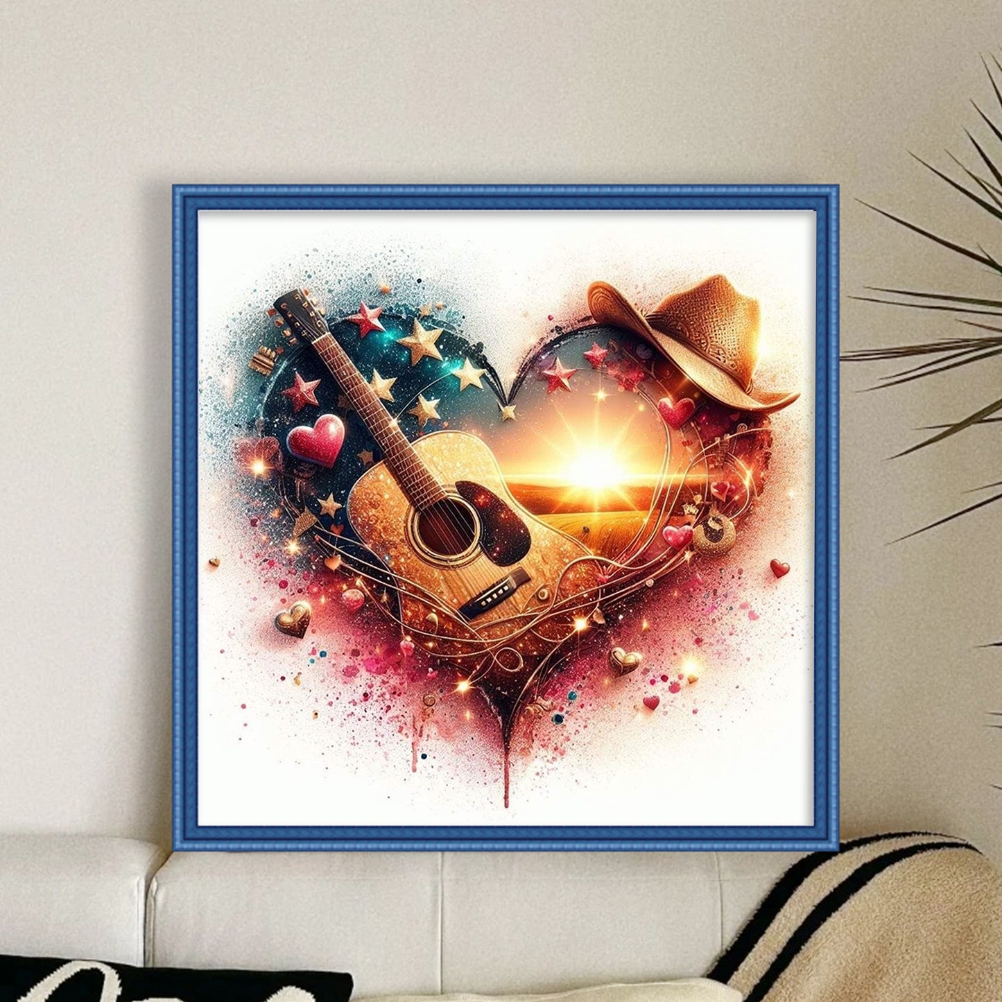 Love Guitar - Full 11CT Stamped Cross Stitch 45x45CM - Huacan