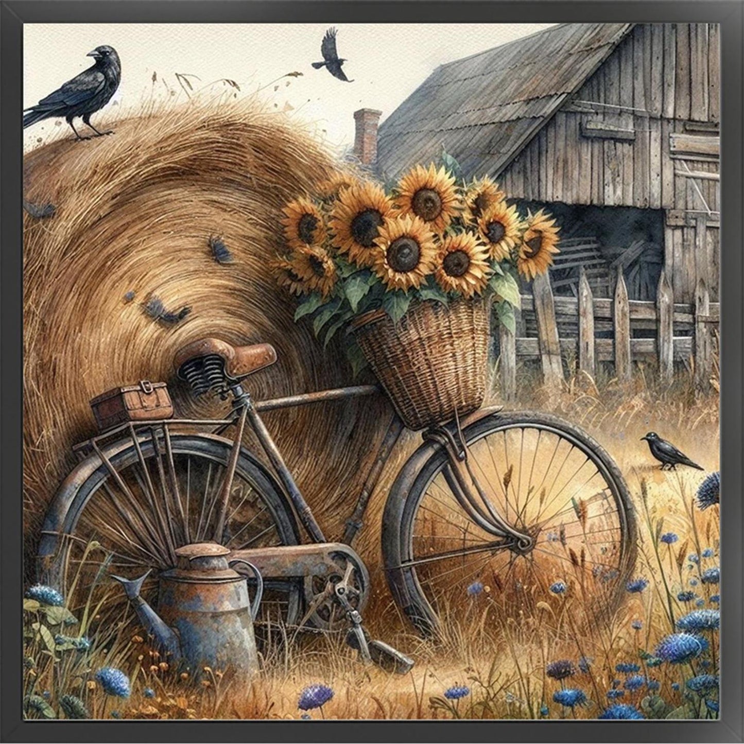 Sunflower Bicycle - Full 11CT Stamped Cross Stitch 45x45CM - Huacan