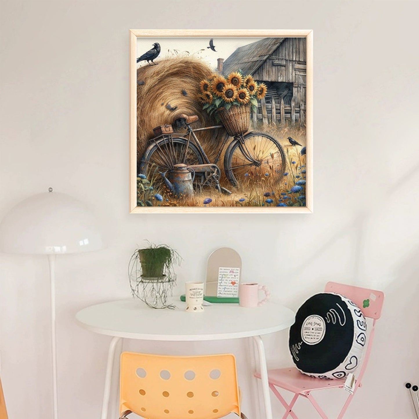 Sunflower Bicycle - Full 11CT Stamped Cross Stitch 45x45CM - Huacan
