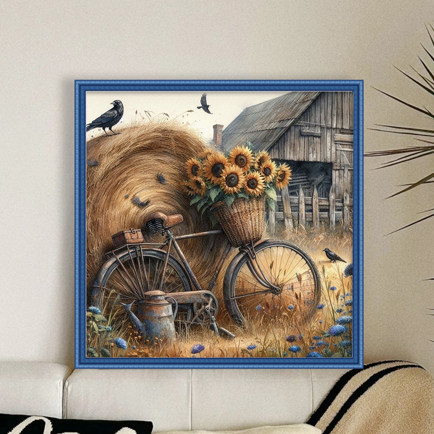 Sunflower Bicycle - Full 11CT Stamped Cross Stitch 45x45CM - Huacan