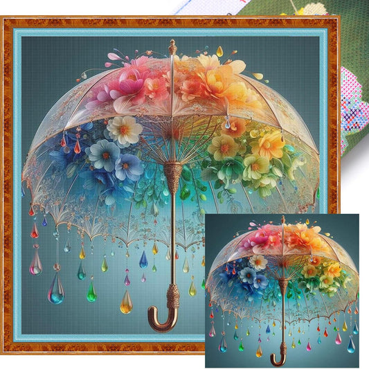 Flower Umbrella - Full 11CT Stamped Cross Stitch 45x45CM - Huacan