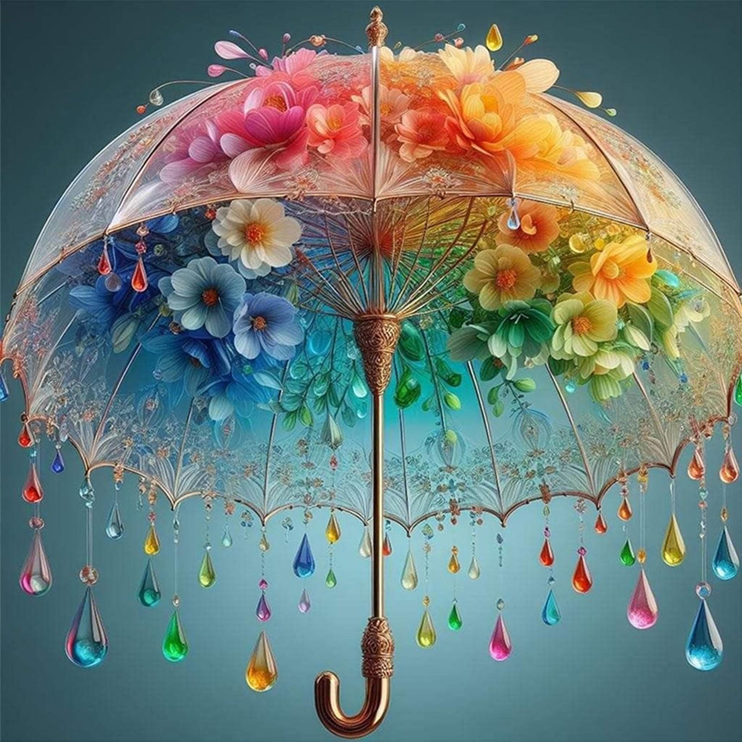 Flower Umbrella - Full 11CT Stamped Cross Stitch 45x45CM - Huacan