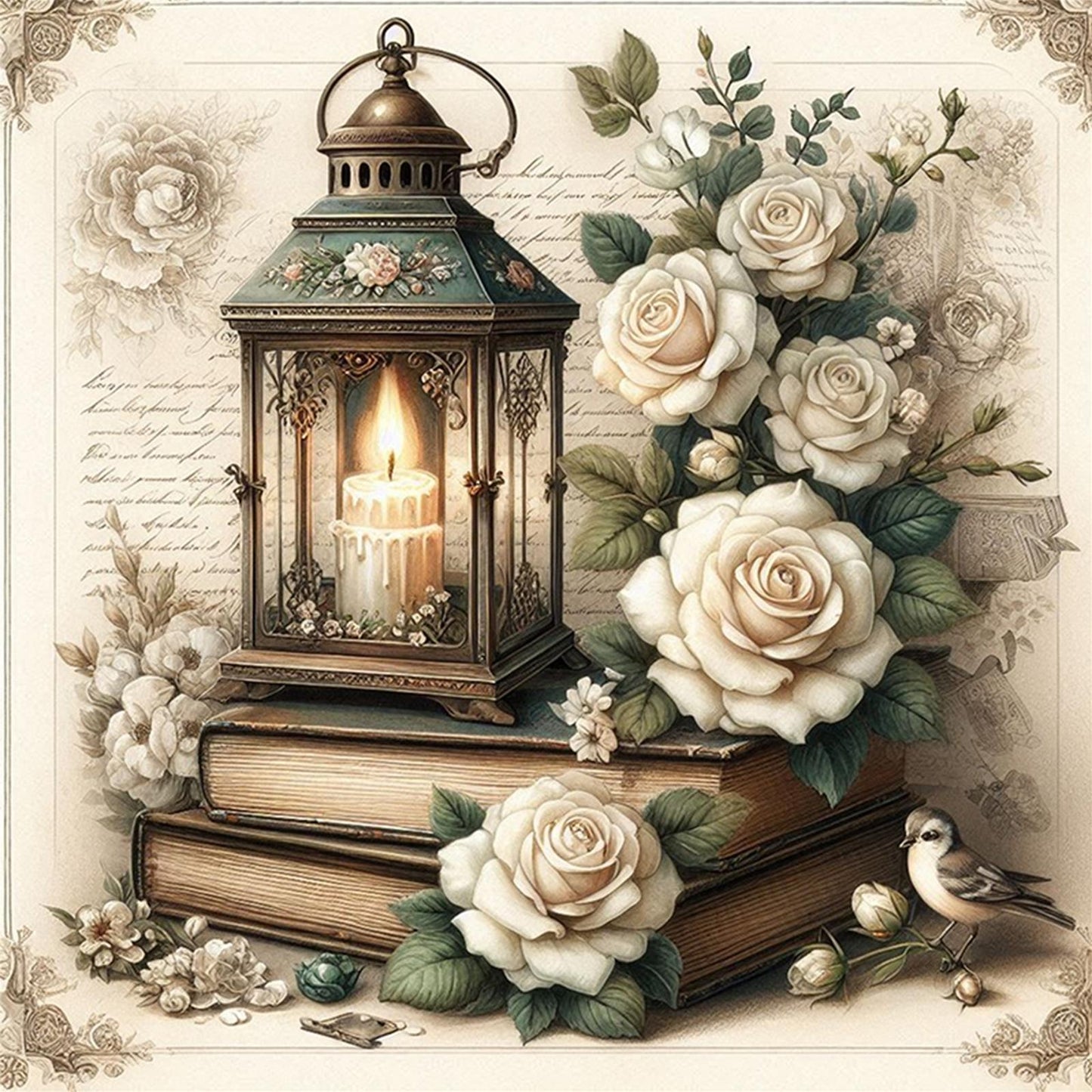 Candle Lamp - Full 11CT Stamped Cross Stitch 45x45CM - Huacan
