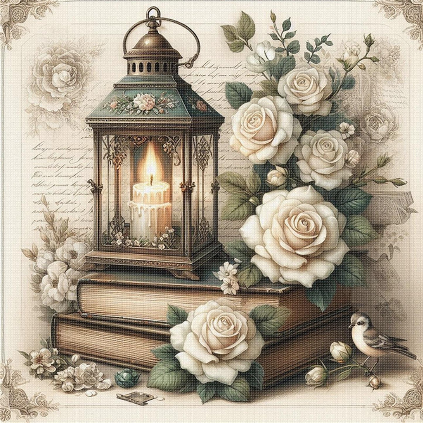 Candle Lamp - Full 11CT Stamped Cross Stitch 45x45CM - Huacan
