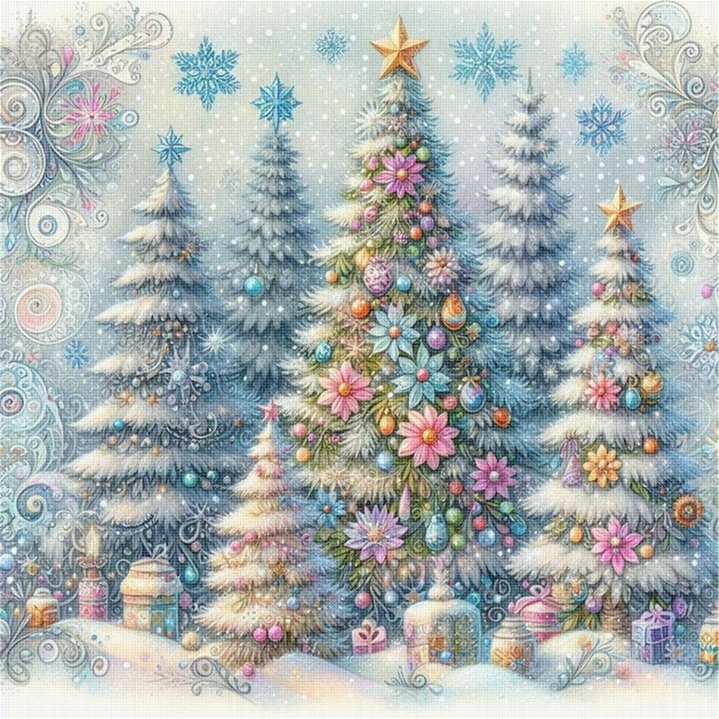 Christmas Tree - Full 11CT Stamped Cross Stitch 40x40CM - Huacan