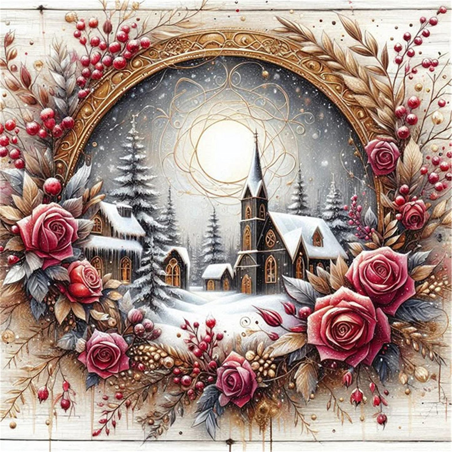 Christmas Cabin - Full 11CT Stamped Cross Stitch 40x40CM - Huacan