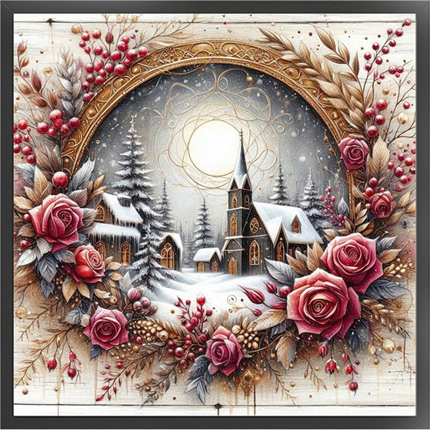 Christmas Cabin - Full 11CT Stamped Cross Stitch 40x40CM - Huacan