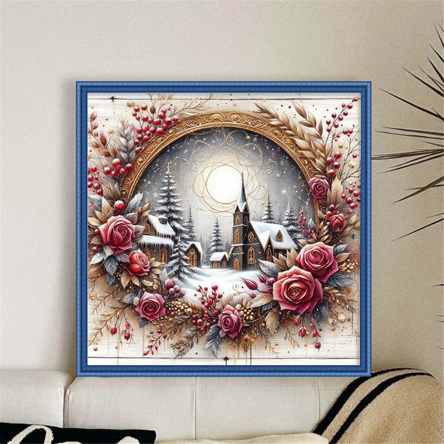 Christmas Cabin - Full 11CT Stamped Cross Stitch 40x40CM - Huacan