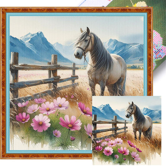 Horse - Full 11CT Stamped Cross Stitch 40x40CM - Yishu