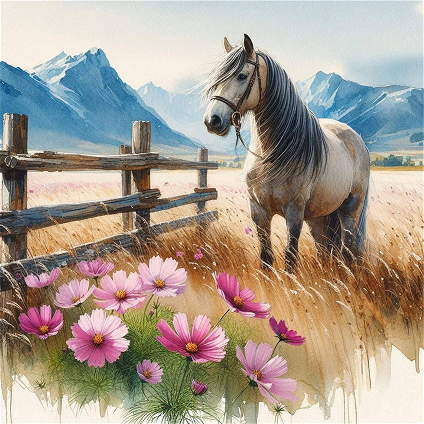 Horse - Full 11CT Stamped Cross Stitch 40x40CM - Yishu