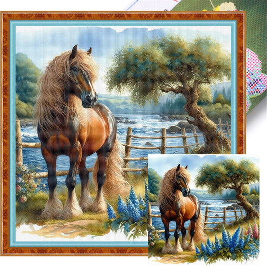 Horse - Full 11CT Stamped Cross Stitch 40x40CM - Yishu
