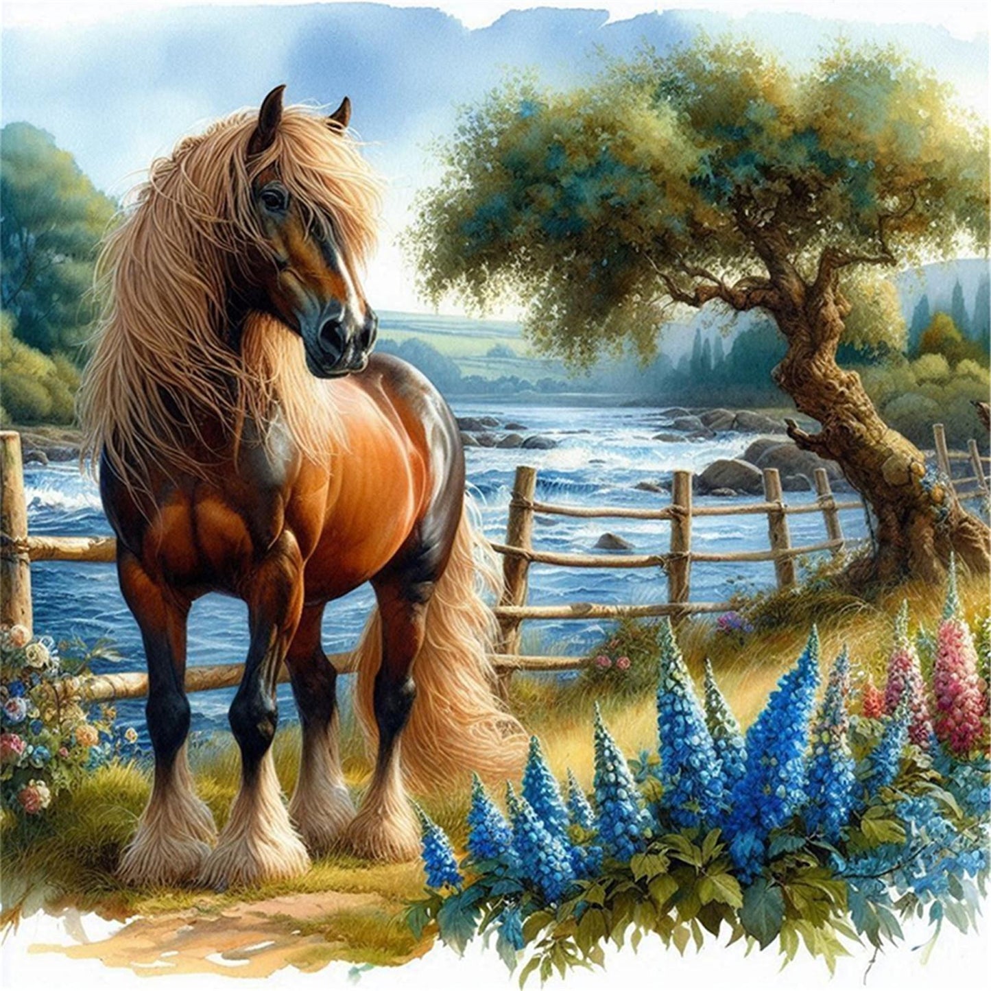Horse - Full 11CT Stamped Cross Stitch 40x40CM - Yishu