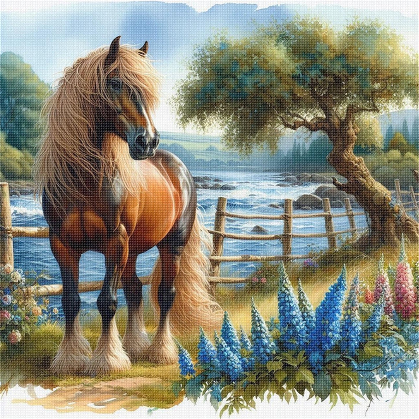 Horse - Full 11CT Stamped Cross Stitch 40x40CM - Yishu