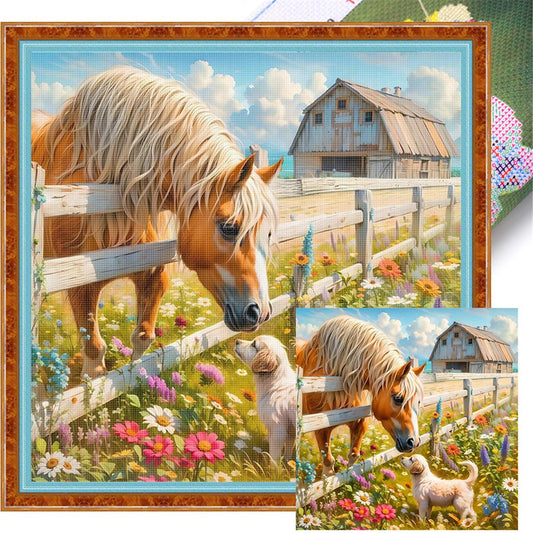 Horse - Full 11CT Stamped Cross Stitch 40x40CM - Yishu