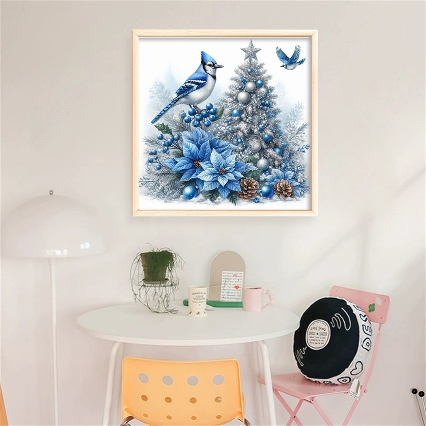 Blue Bird On Christmas Tree - Full 11CT Stamped Cross Stitch 40x40CM - Yishu