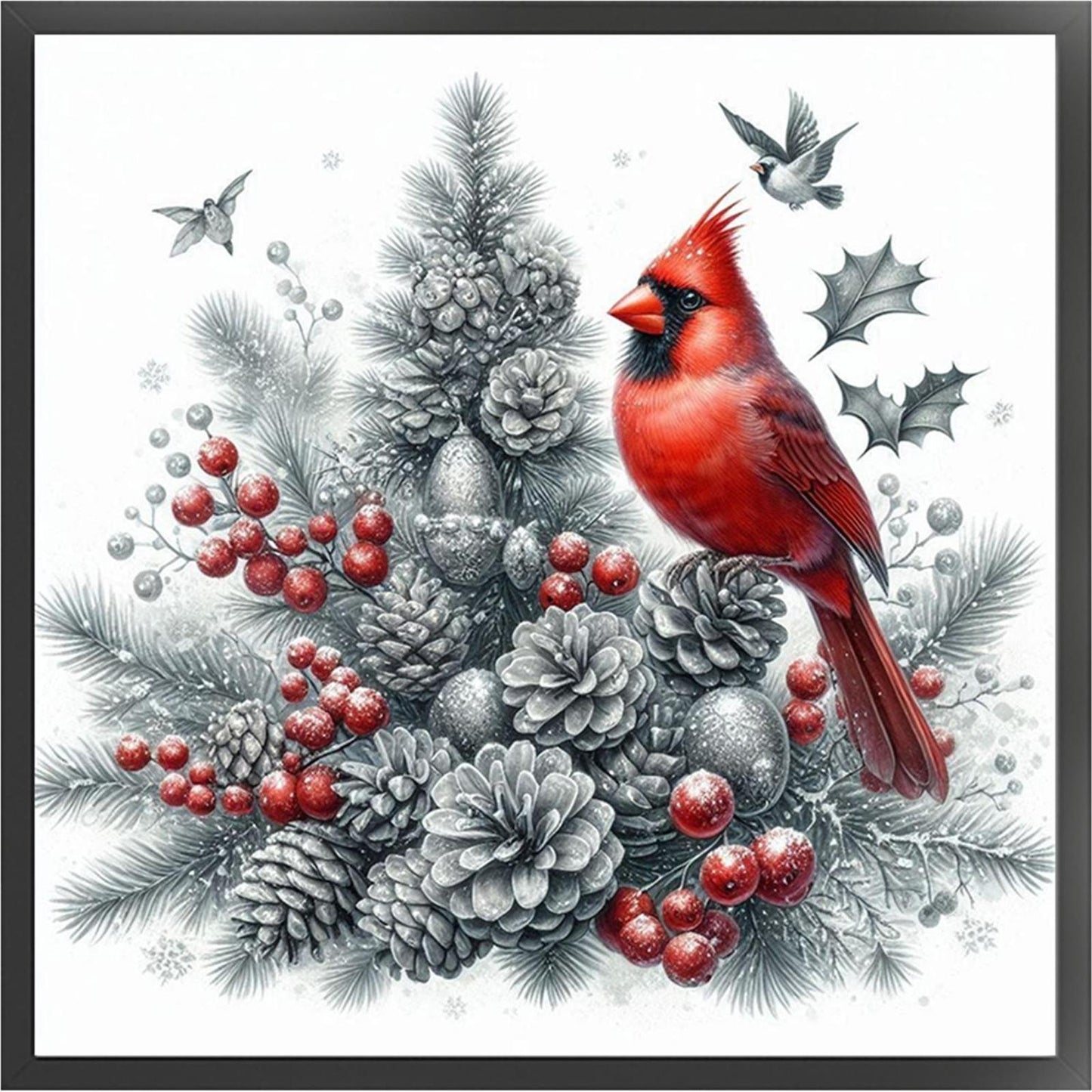 Cardinal On Christmas Tree - Full 11CT Stamped Cross Stitch 40x40CM - Yishu
