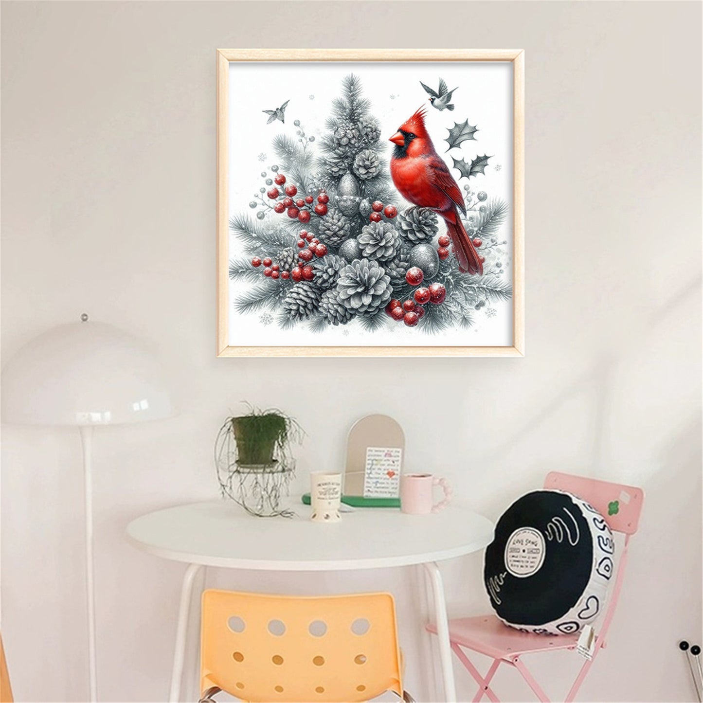 Cardinal On Christmas Tree - Full 11CT Stamped Cross Stitch 40x40CM - Yishu