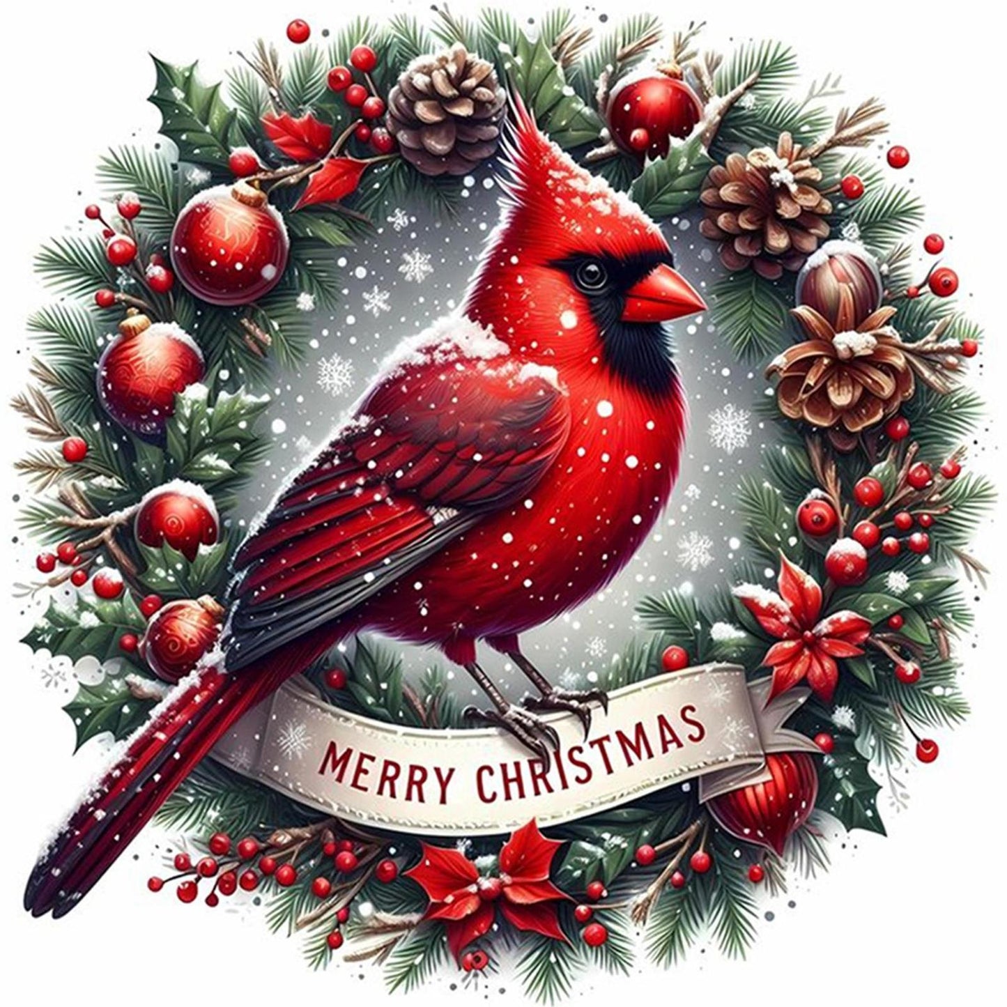 Cardinal With Wreath - Full 11CT Stamped Cross Stitch 40x40CM - Yishu