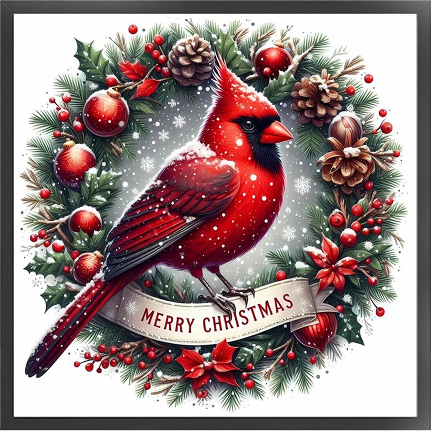 Cardinal With Wreath - Full 11CT Stamped Cross Stitch 40x40CM - Yishu