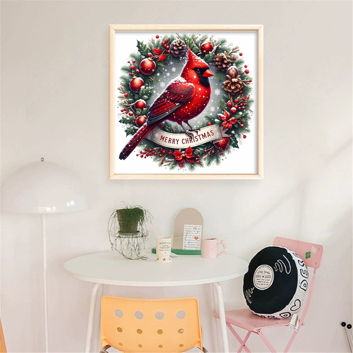 Cardinal With Wreath - Full 11CT Stamped Cross Stitch 40x40CM - Yishu