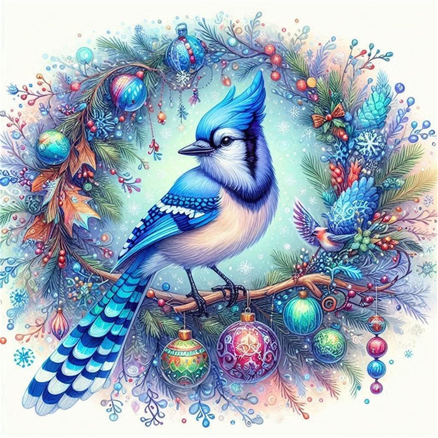 Blue Bird With Wreath - Full 11CT Stamped Cross Stitch 40x40CM - Yishu