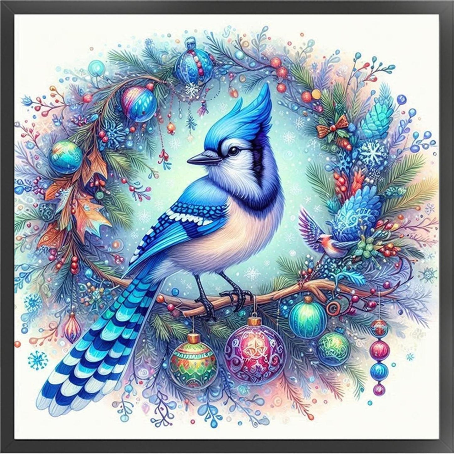 Blue Bird With Wreath - Full 11CT Stamped Cross Stitch 40x40CM - Yishu