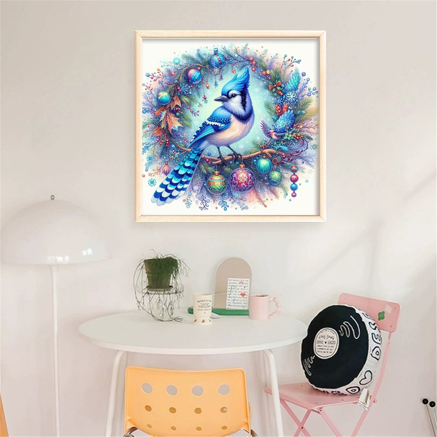 Blue Bird With Wreath - Full 11CT Stamped Cross Stitch 40x40CM - Yishu