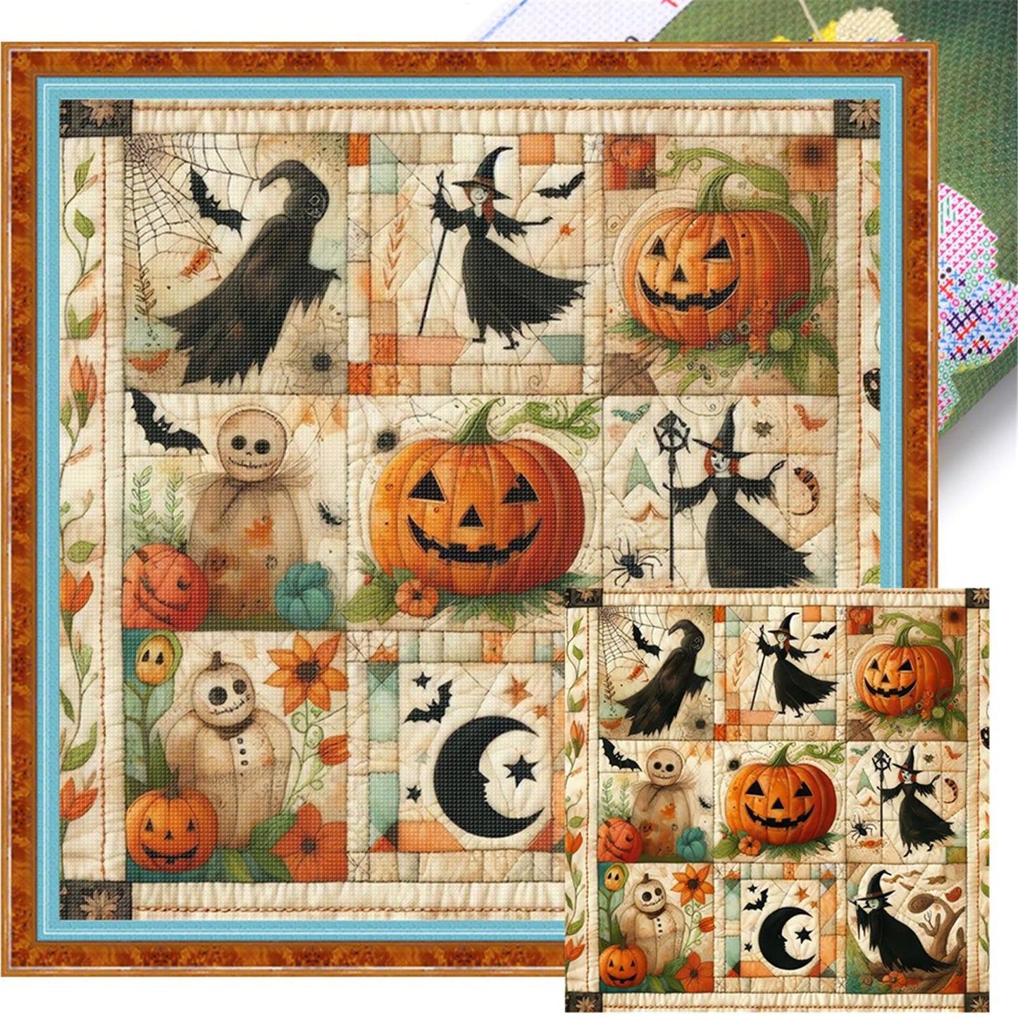 Spliced Pumpkin Witch - Full 11CT Stamped Cross Stitch 45x45CM - Yishu
