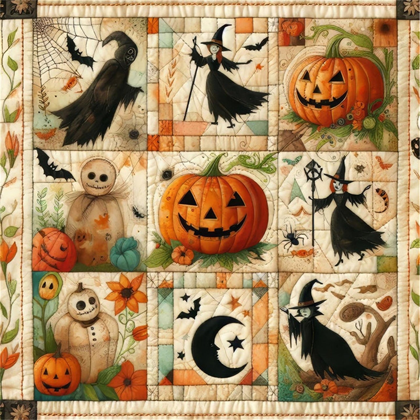 Spliced Pumpkin Witch - Full 11CT Stamped Cross Stitch 45x45CM - Yishu