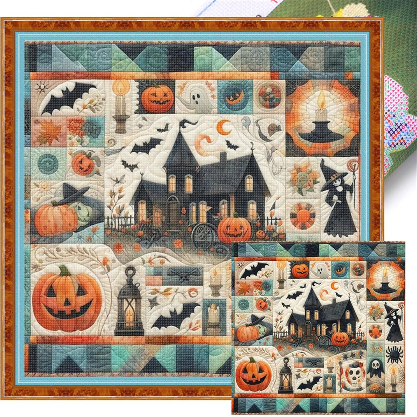 Spliced Pumpkin Witch - Full 11CT Stamped Cross Stitch 45x45CM - Yishu