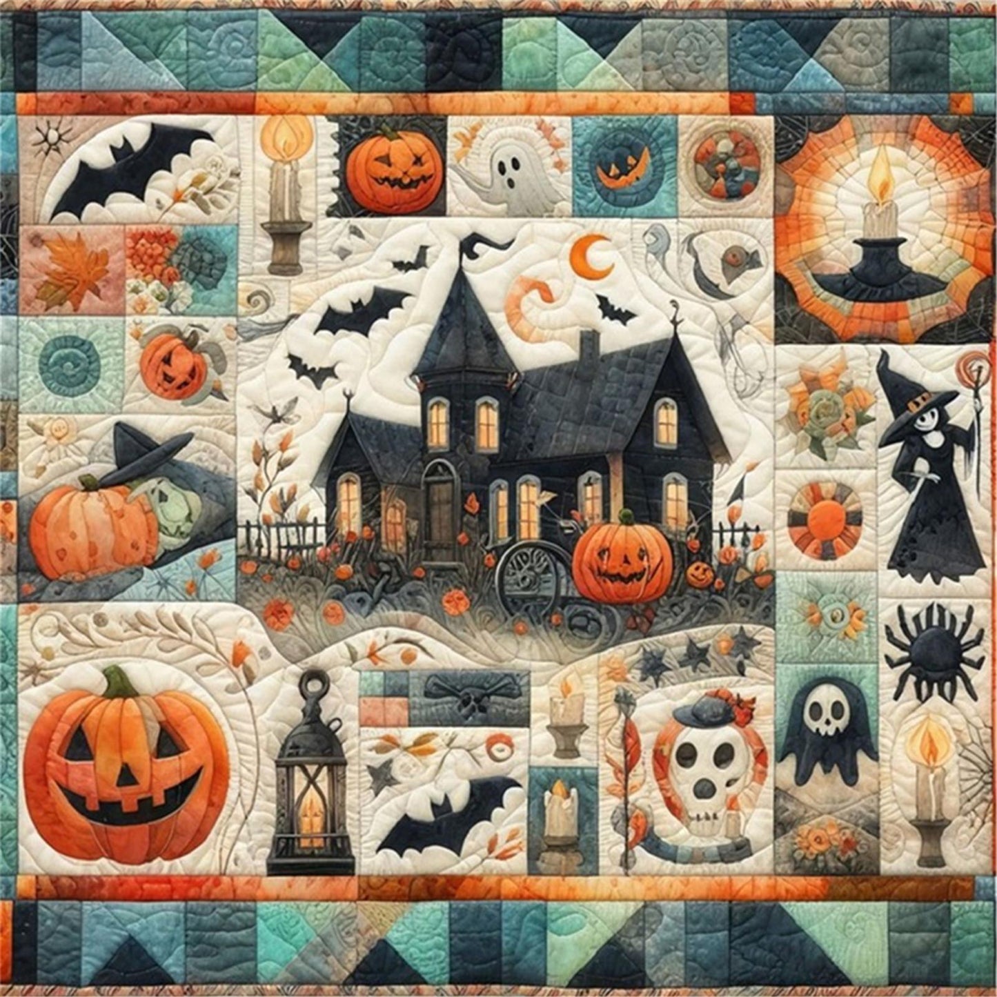 Spliced Pumpkin Witch - Full 11CT Stamped Cross Stitch 45x45CM - Yishu