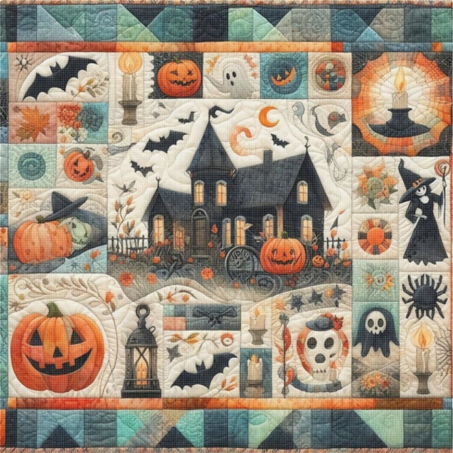 Spliced Pumpkin Witch - Full 11CT Stamped Cross Stitch 45x45CM - Yishu