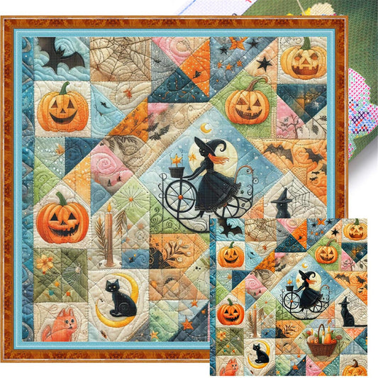 Spliced Pumpkin Witch - Full 11CT Stamped Cross Stitch 45x45CM - Yishu