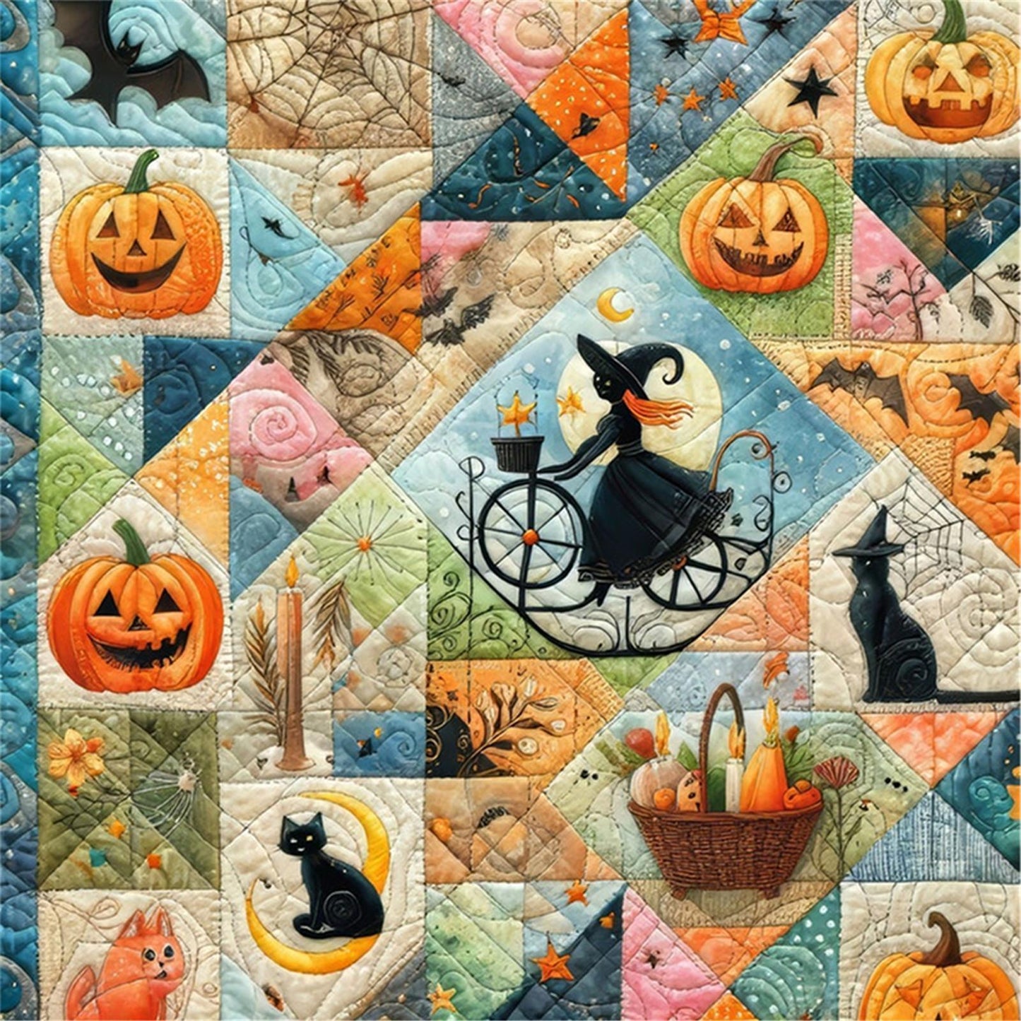 Spliced Pumpkin Witch - Full 11CT Stamped Cross Stitch 45x45CM - Yishu