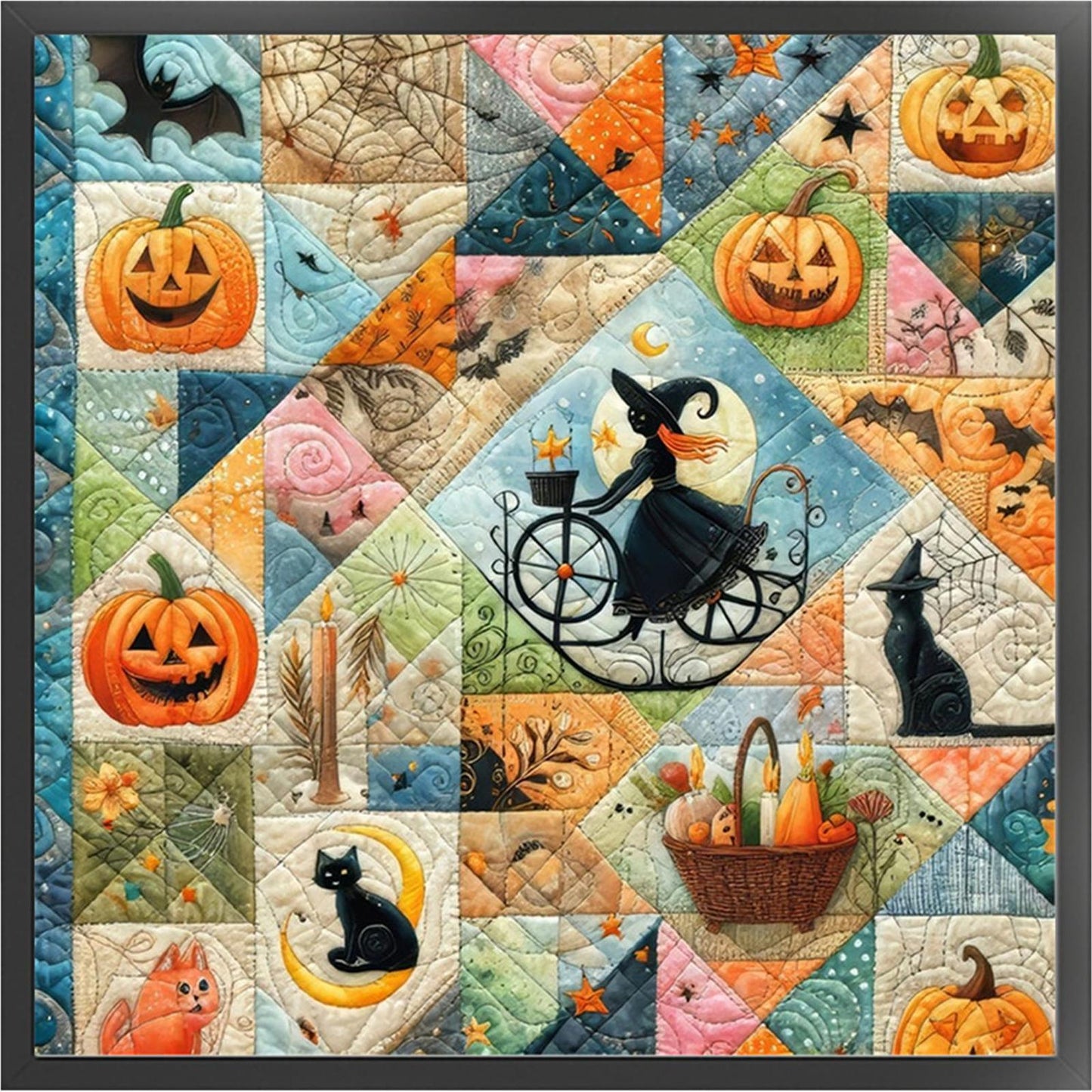 Spliced Pumpkin Witch - Full 11CT Stamped Cross Stitch 45x45CM - Yishu