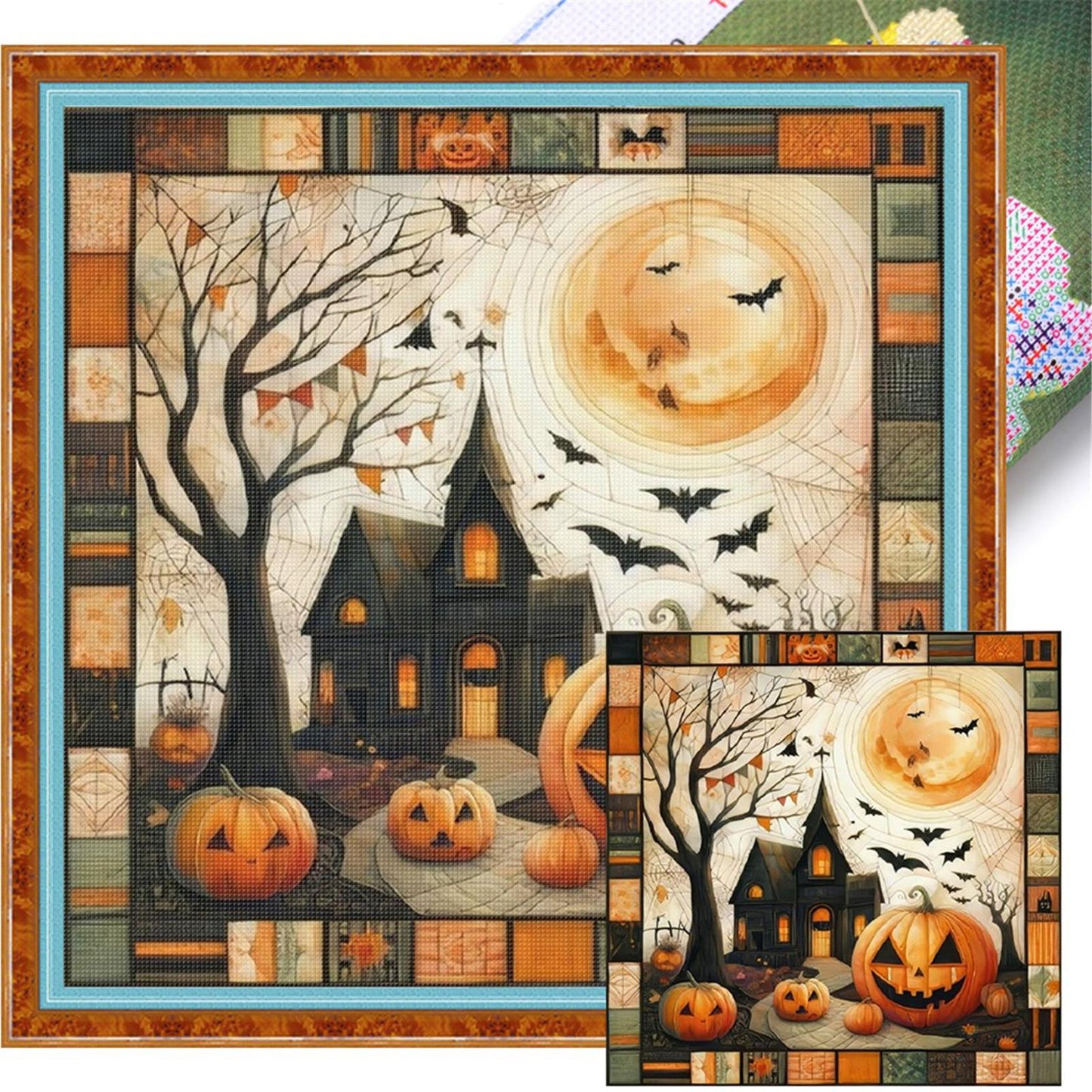 Spliced Pumpkin Cabin - Full 11CT Stamped Cross Stitch 45x45CM - Yishu