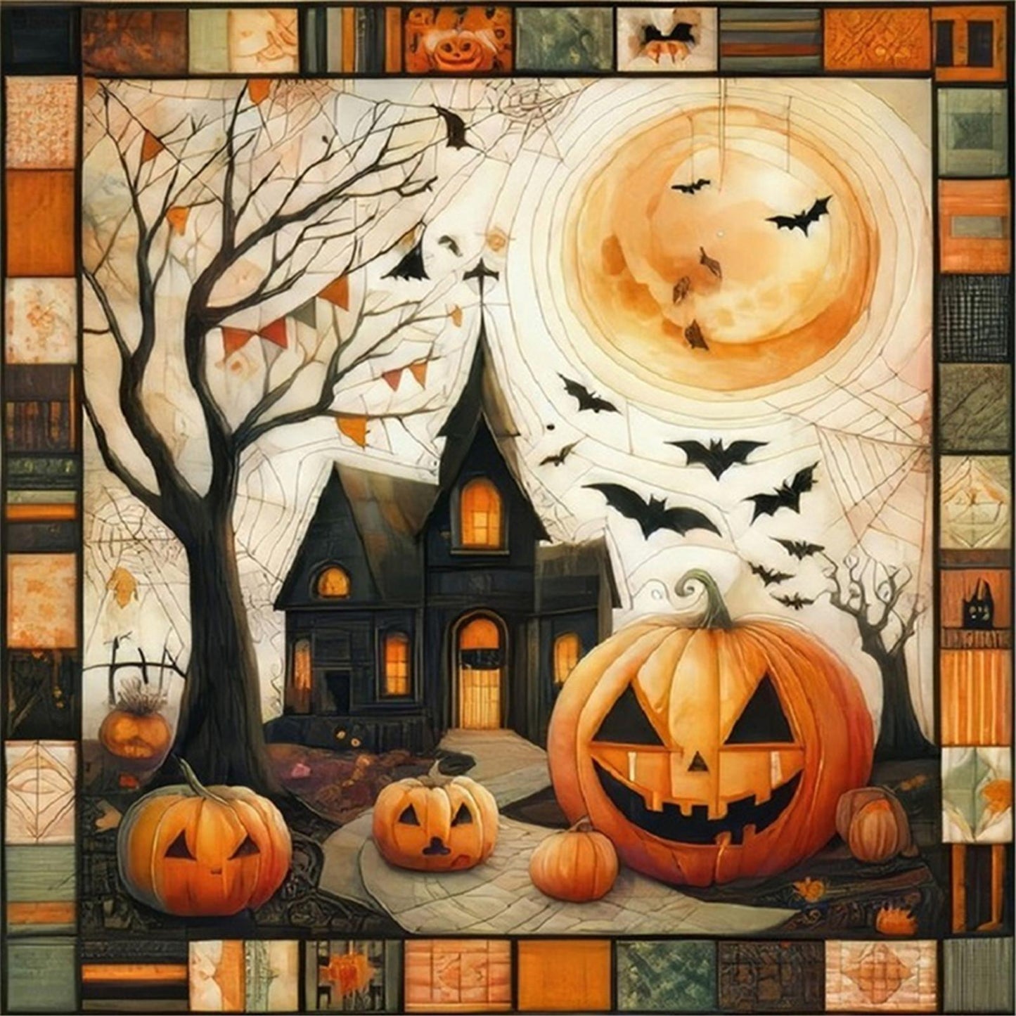 Spliced Pumpkin Cabin - Full 11CT Stamped Cross Stitch 45x45CM - Yishu