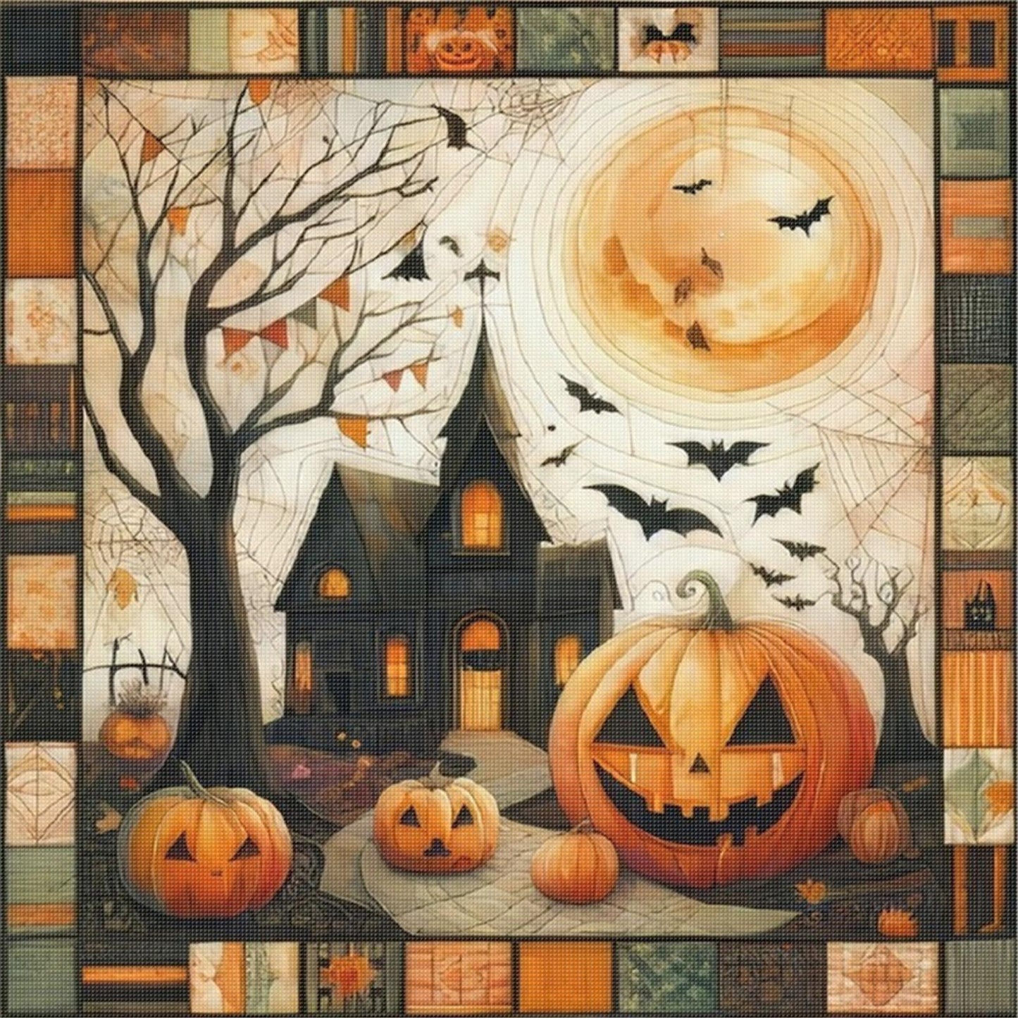 Spliced Pumpkin Cabin - Full 11CT Stamped Cross Stitch 45x45CM - Yishu
